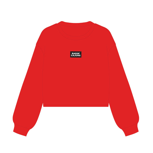 The Becca Boxy Crewneck Ragin' Cajun Woven Label | Bright Red