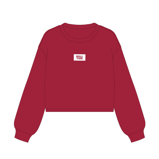 The Becca Boxy Crewneck Roll Tide Woven Label | Crimson
