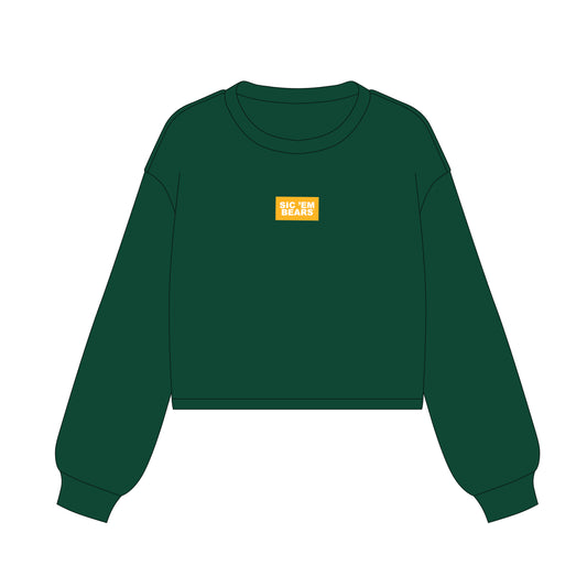 The Becca Boxy Crewneck Sic 'Em Bears Woven Label | Green