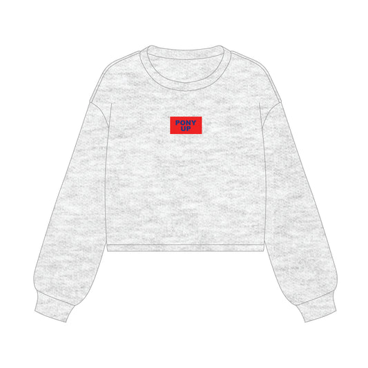 The Becca Boxy Crewneck Pony Up Woven Label | Ash