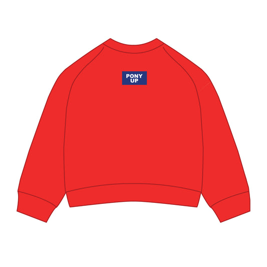 The Ava Airy Crewneck Pony Up Woven Label | Bright Red