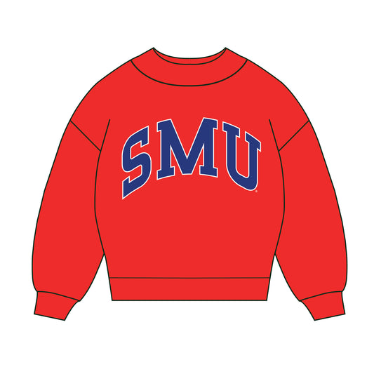 The Madi Classic Mockneck SMU Applique | Youth Bright Red