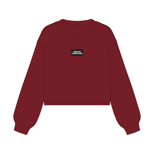 The Becca Boxy Crewneck South Carolina Woven Label | Deep Red