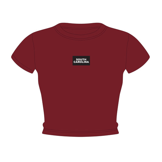 The Raegan Ribbed Baby Tee South Carolina Woven Label | Deep Red