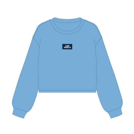 The Becca Boxy Crewneck Tar Heels Woven Label | Carolina Blue