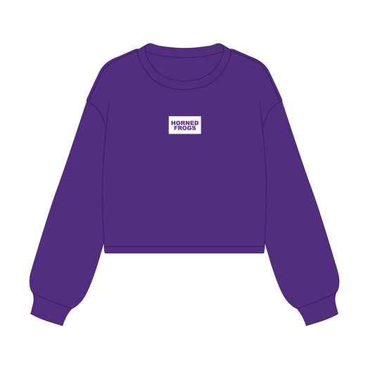 The Becca Boxy Crewneck Horned Frogs Woven Label | Purple