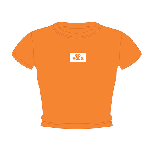 The Raegan Ribbed Baby Tee Go Vols Woven Label | Bright Orange