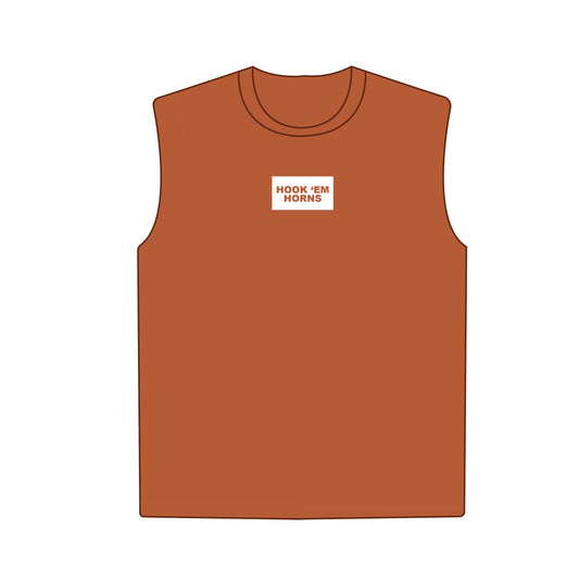The Anna Active Tank Hook 'Em Horns Woven Label | Burnt Orange