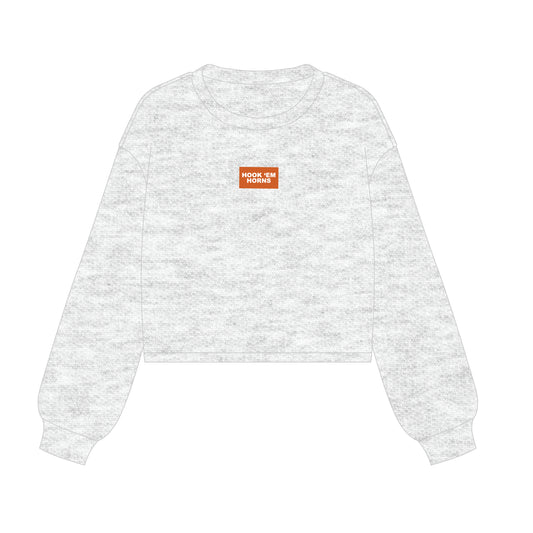 The Becca Boxy Crewneck Hook 'Em Horns Woven Label | Ash