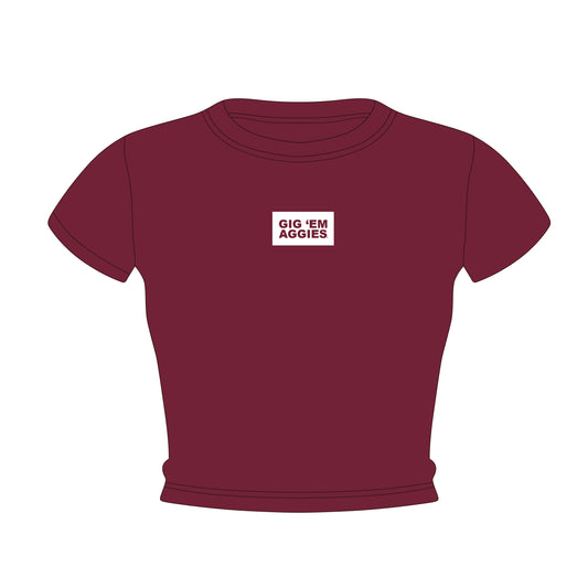 The Raegan Ribbed Baby Tee Gig 'Em Aggies Woven Label | Youth Deep Maroon