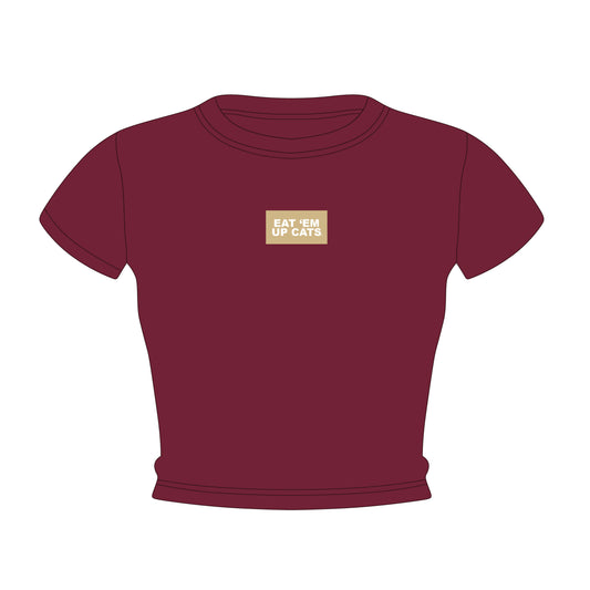 The Raegan Ribbed Baby Tee Eat 'Em Up Cats Woven Label | Maroon