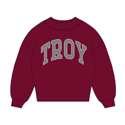 The Madi Classic Mockneck Maroon Troy Applique | Grey