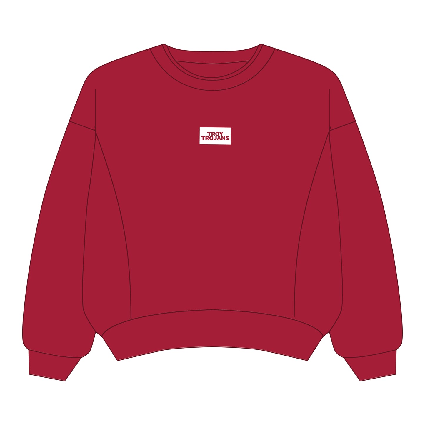 The Molly Corded Crew Troy Trojans Woven Label | Deep Red