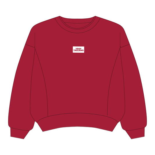 The Molly Corded Crew Troy Trojans Woven Label | Deep Red