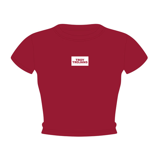 The Raegan Ribbed Baby Tee Troy Trojans Woven Label | Deep Red