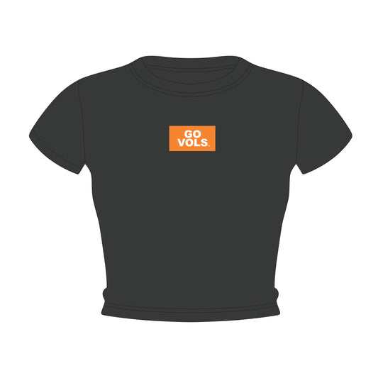 The Raegan Ribbed Baby Tee Go Vols Woven Label | Graphite