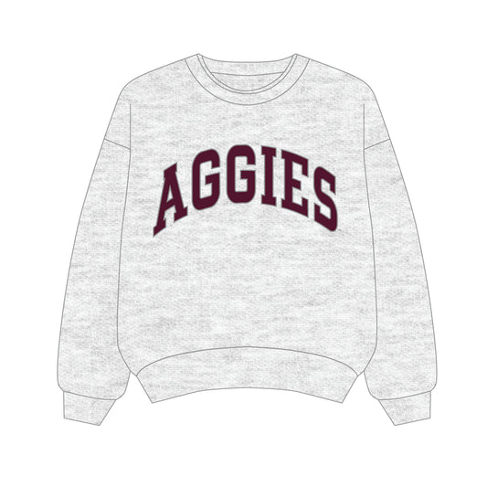 The Olivia Oversized Crewneck Gig 'Em Aggies Woven Label | Youth Ash