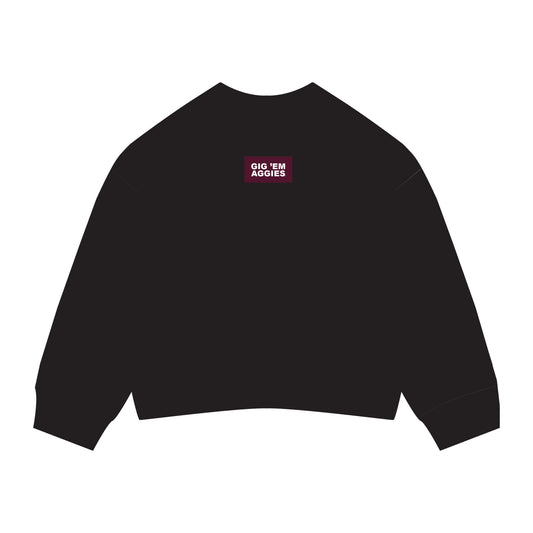 The Ava Airy Crewneck Gig 'Em Aggies Woven Label | Black