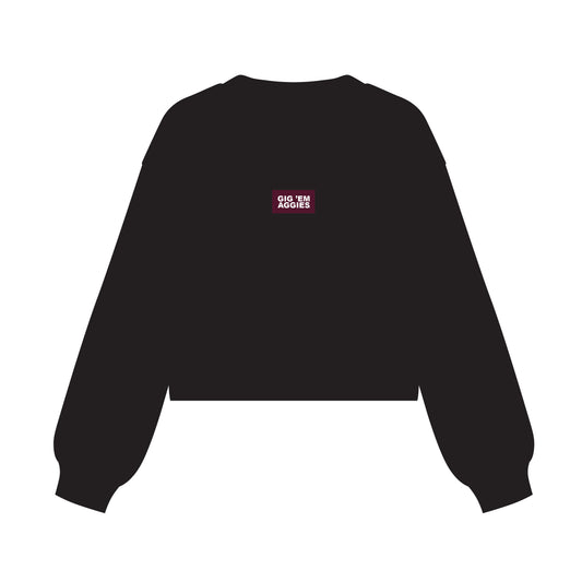 The Becca Boxy Crewneck Gig 'Em Aggies Woven Label | Youth Black