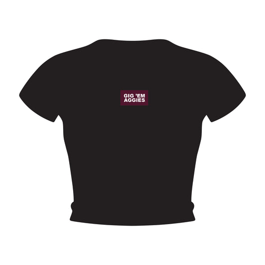 The Raegan Ribbed Baby Tee Gig 'Em Aggies Woven Label | Black