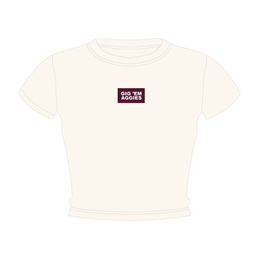 The Raegan Ribbed Baby Tee Gig 'Em Aggies Woven Label | Bone