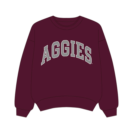 The Olivia Oversized Crewneck Gig 'Em Aggies Woven Label | Deep Maroon
