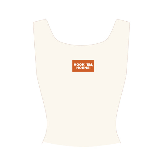 Alli Ribbed Tank Hook 'Em Horns Woven Label | Bone