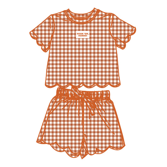 The Sue Scalloped Set Hook 'Em Horns | Youth Burnt Orange
