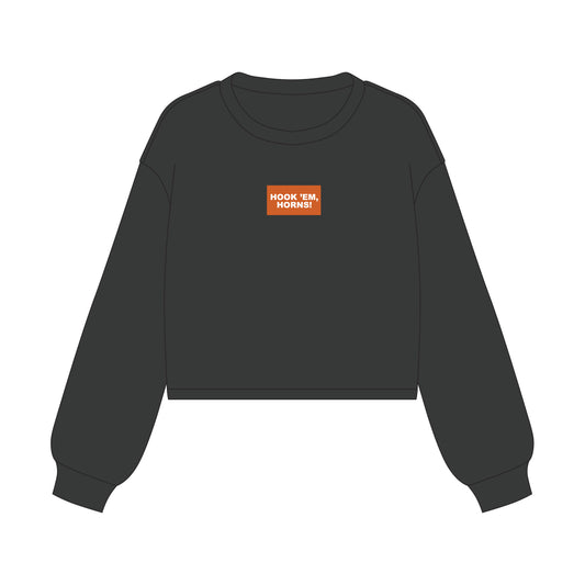 The Becca Boxy Crewneck Hook 'Em Horns Woven Label | Graphite