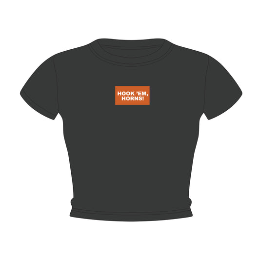 The Raegan Ribbed Baby Tee Hook 'Em Horns Woven Label | Youth Graphite
