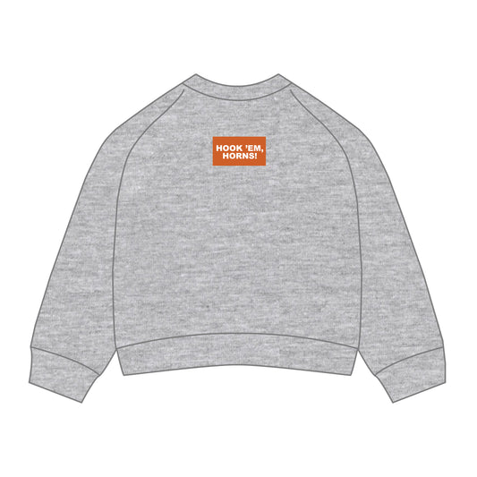 The Ava Airy Crewneck Hook 'Em Horns Woven Label | Heather Grey