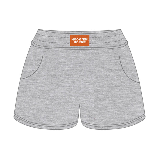 The Ava Airy Shorts Hook 'Em Horns Woven Label | Youth Heather Grey