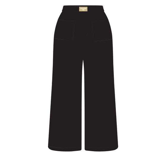 The Ava Airy Pants Charge On Woven Label | Black