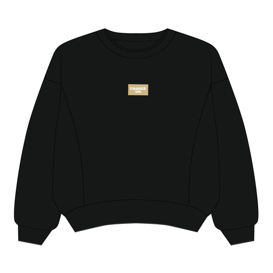 The Molly Corded Crew Charge On Woven Label | Black