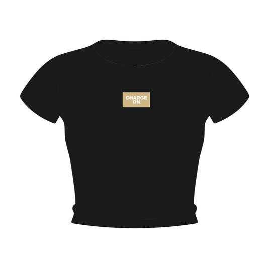 The Raegan Ribbed Baby Tee Charge On Woven Label | Black