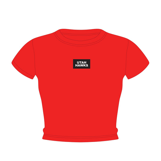 The Raegan Ribbed Baby Tee Utah Hawks Woven Label | Bright Red