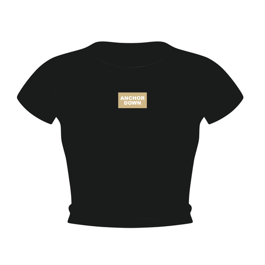 The Raegan Ribbed Baby Tee Anchor Down Woven Label | Black