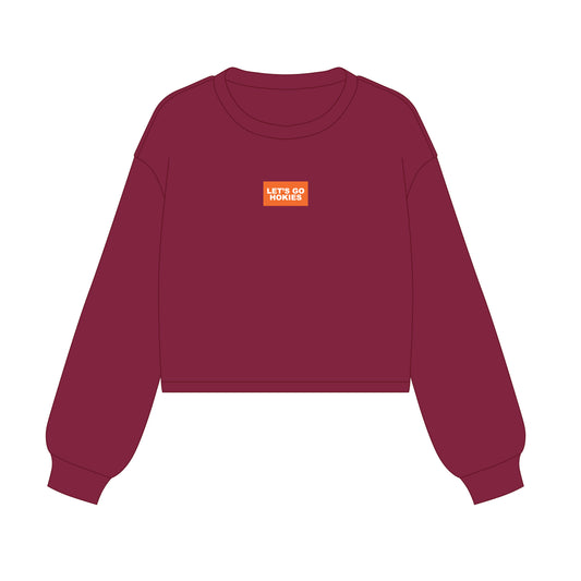 The Becca Boxy Crewneck Let's Go Hokies Woven Label | Youth Maroon