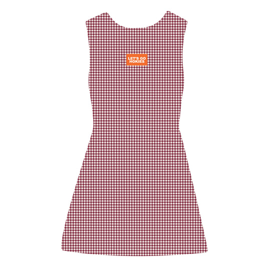 The Grace Gingham Dress Let's Go Hokies Woven Label | Maroon