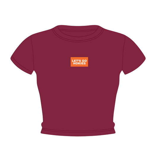 The Raegan Ribbed Baby Tee Let's Go Hokies Woven Label | Maroon