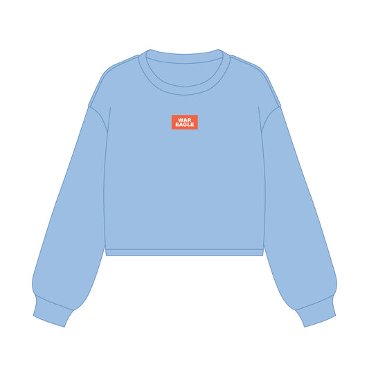 The Becca Boxy Crewneck War Eagle Woven Label | Light Blue