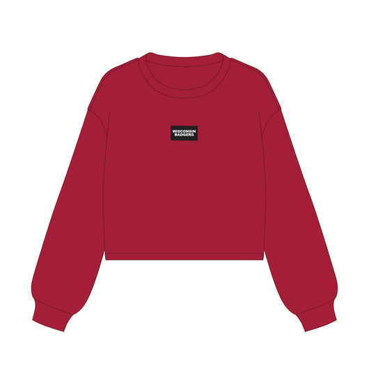 The Becca Boxy Crewneck Wisconsin Badgers Woven Label | Deep Red