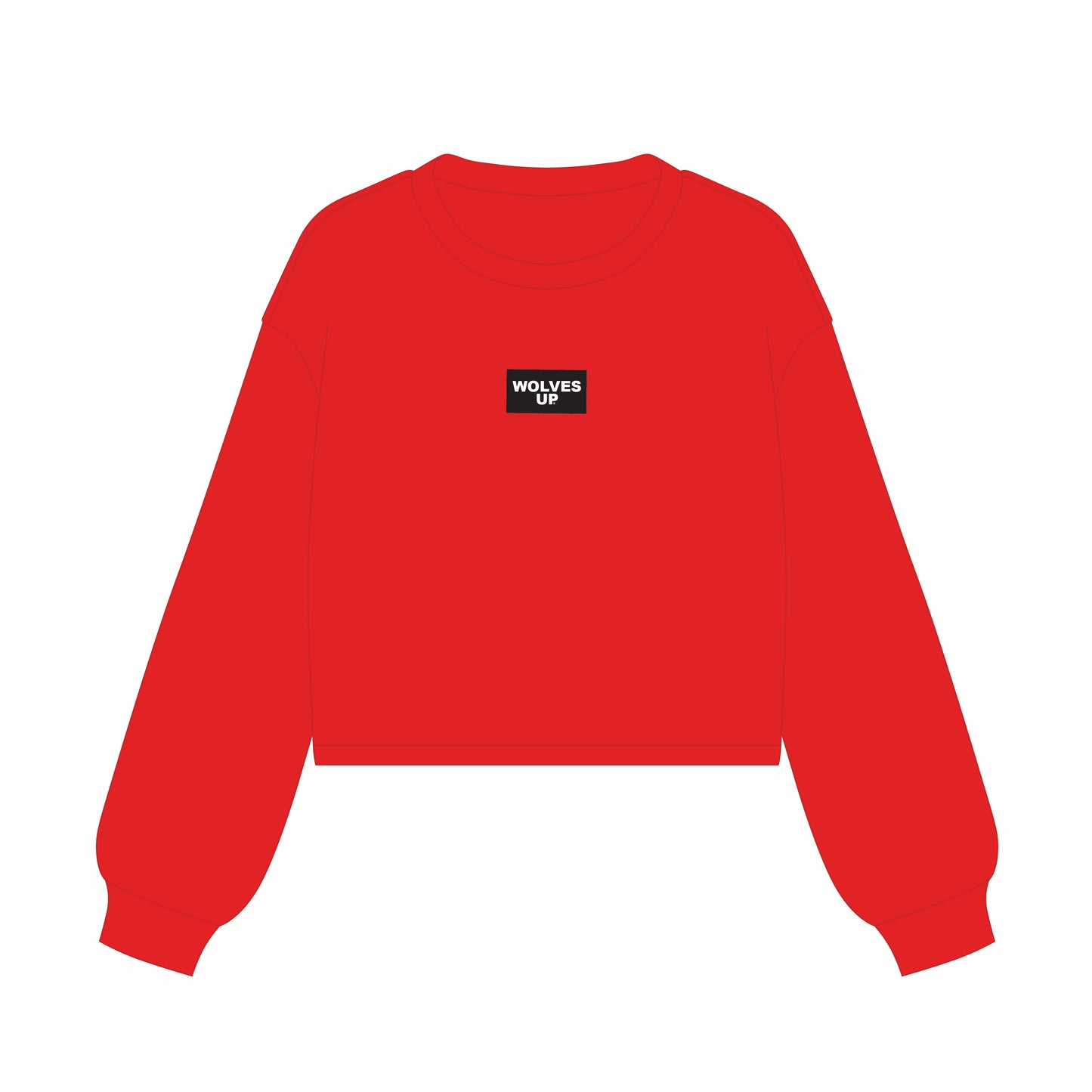 The Becca Boxy Crewneck Wolves Up Woven Label | Bright Red