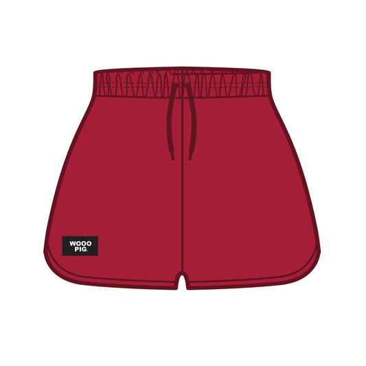 The Kristen Airy Lounge Shorts Wooo Pig Woven Label | Crimson