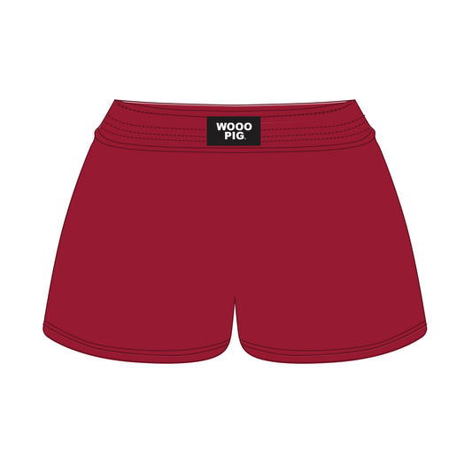 The Liz Nylon Shorts Wooo Pig Woven Label | Crimson