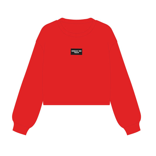 The Becca Boxy Crewneck Wreck 'Em Tech Woven Label | Bright Red