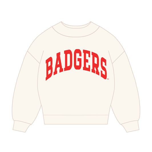 The Madi Classic Mockneck Badgers Applique | Bone