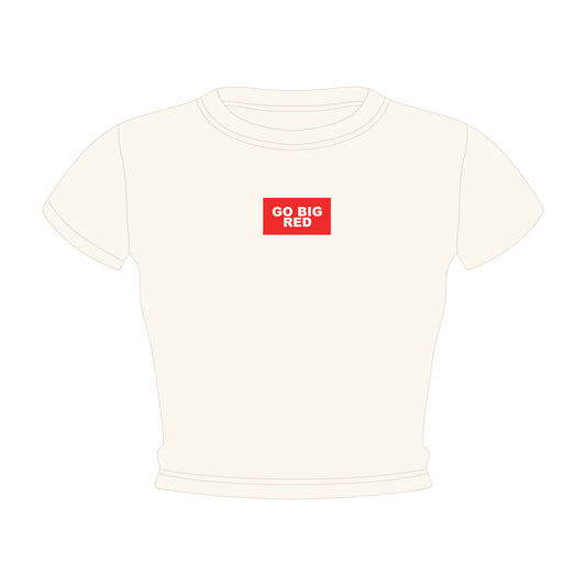The Raegan Ribbed Baby Tee Go Big Red Woven Label | Bone